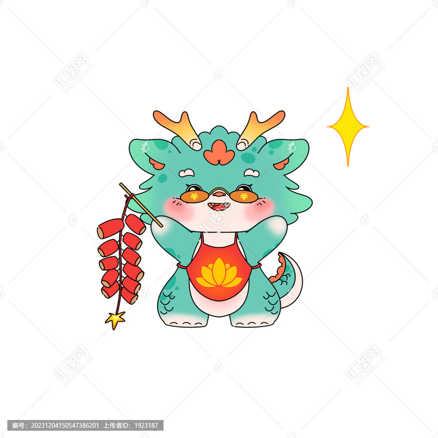 一只拿著鞭炮帶著墨鏡的綠色龍