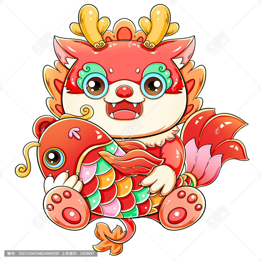 國(guó)潮龍年春節(jié)新年福龍抱錦鯉元素