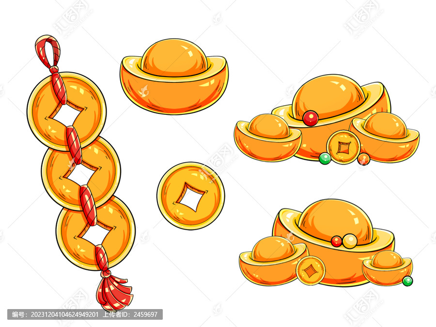 国潮手绘节日元宝金币铜钱元素