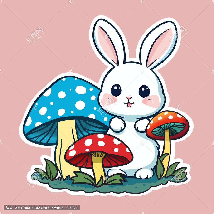 Q版可愛卡通小兔子與蘑菇