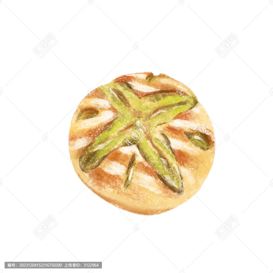 手繪水彩面包抹茶歐包素材