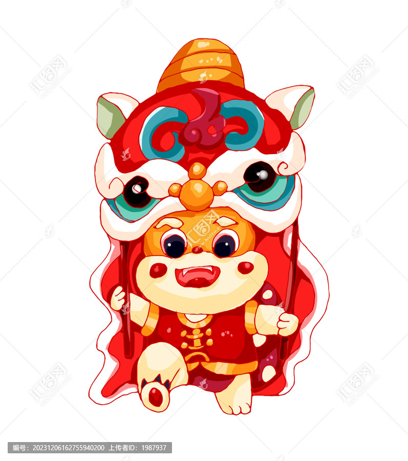 國潮風手繪龍年舞獅元素