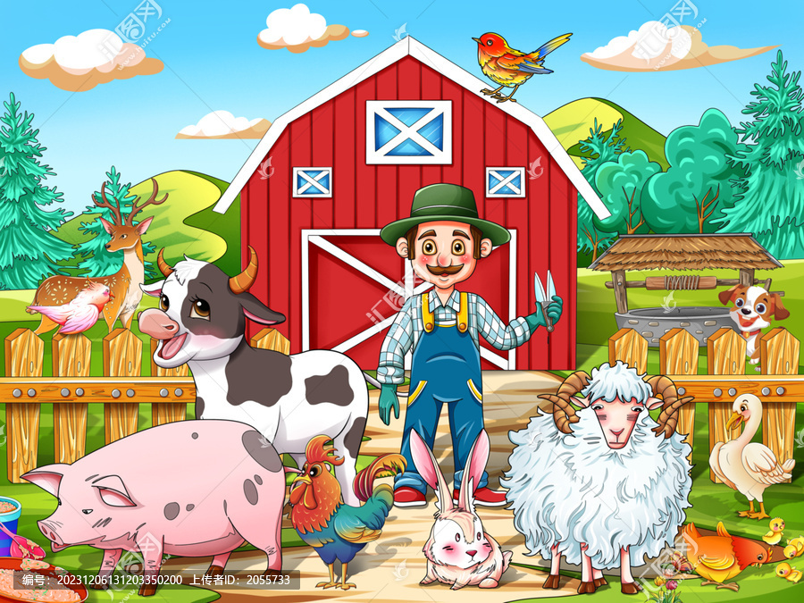 卡通動物農(nóng)場兒童插畫