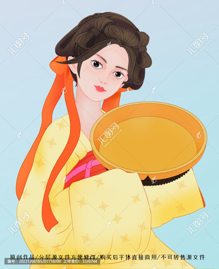 古風(fēng)美女手拿籃子插畫