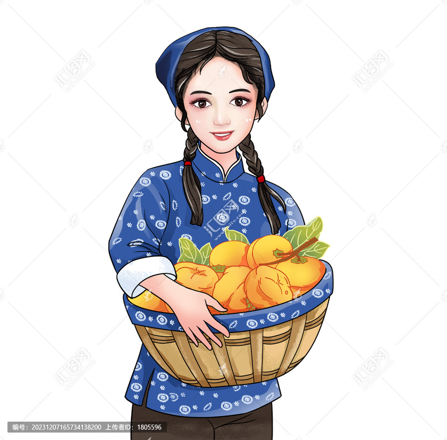 農(nóng)家小女孩柿子插畫