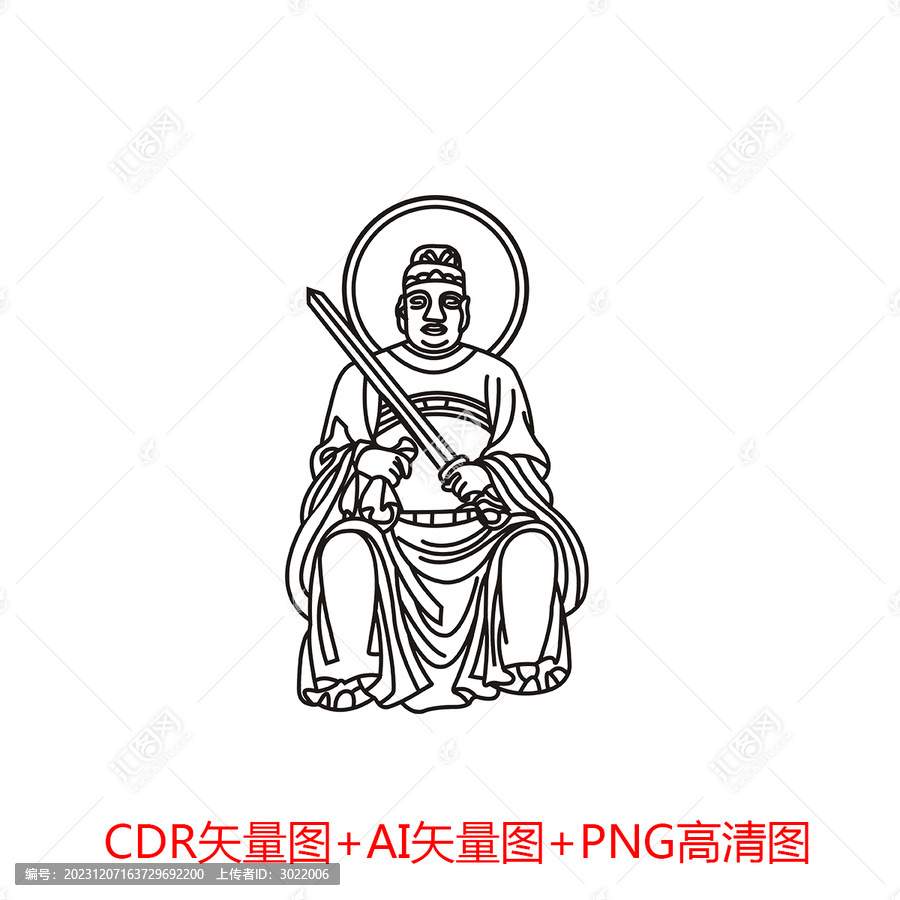 真武大帝線描雕刻圖
