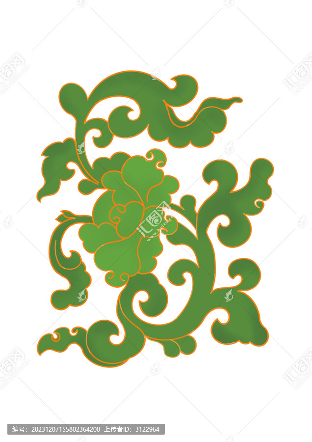國風(fēng)國潮風(fēng)綠色花紋免扣素材