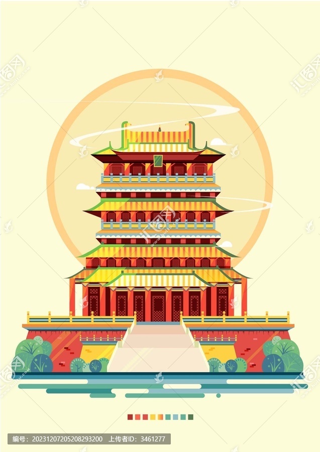 鸛雀樓古建筑城市地標(biāo)國(guó)風(fēng)矢量