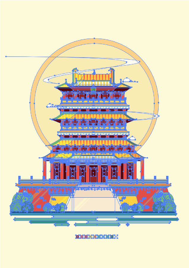 鸛雀樓古建筑城市地標(biāo)國(guó)風(fēng)矢量