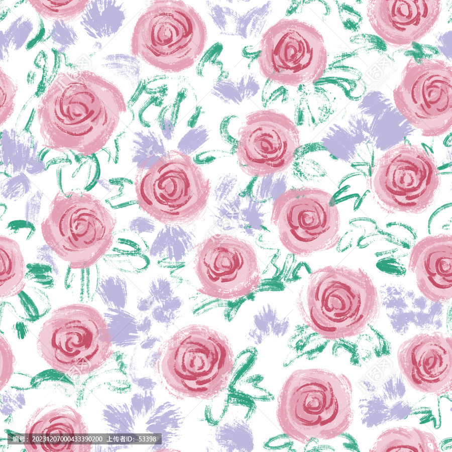 手绘水彩玫瑰花朵插画家纺图案