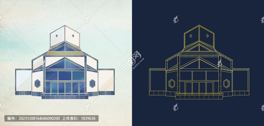 蘇州博物館建筑線描素材