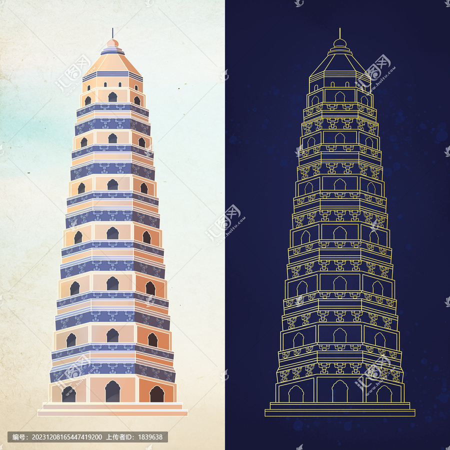 蘇州虎丘塔古建筑線描