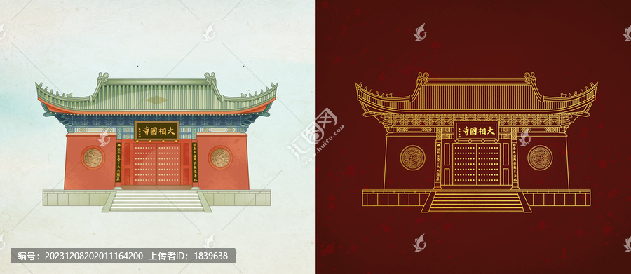 開封地標(biāo)古建筑大相國寺線描