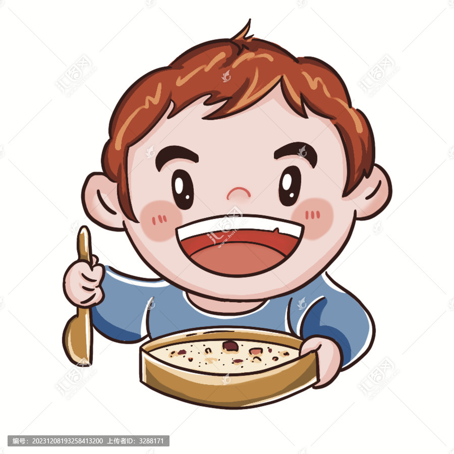 手繪吃飯卡通小男孩插畫logo
