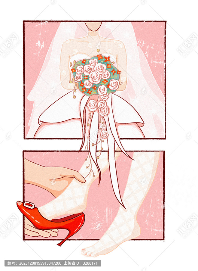 手繪結(jié)婚新娘分鏡插畫