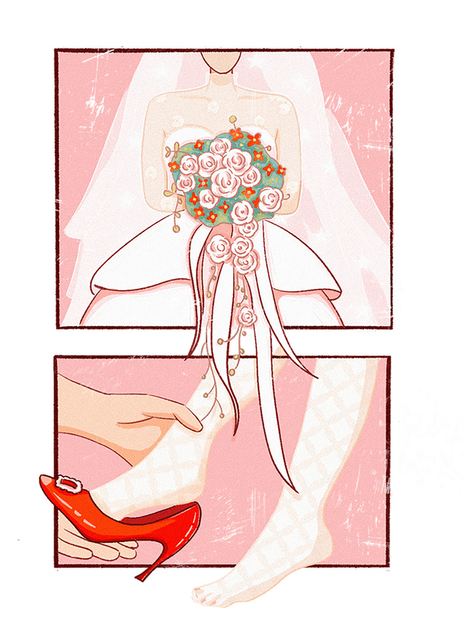 手繪結(jié)婚新娘分鏡插畫