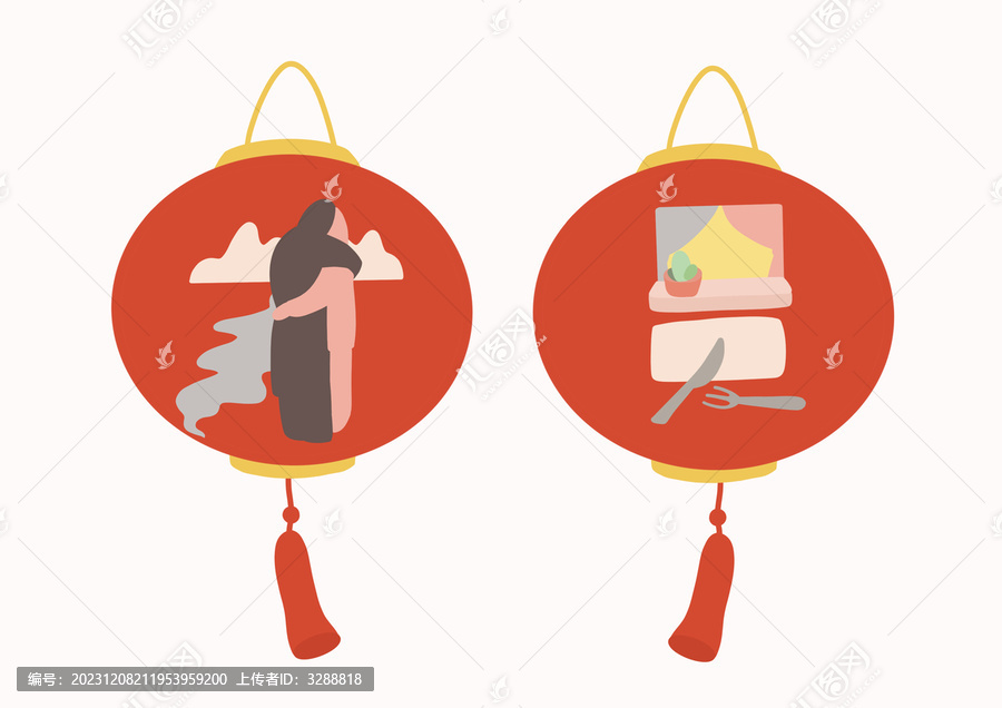 團(tuán)圓燈籠插畫