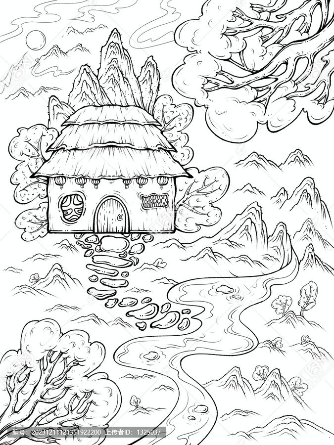 節(jié)氣風(fēng)景山水畫(huà)線(xiàn)稿