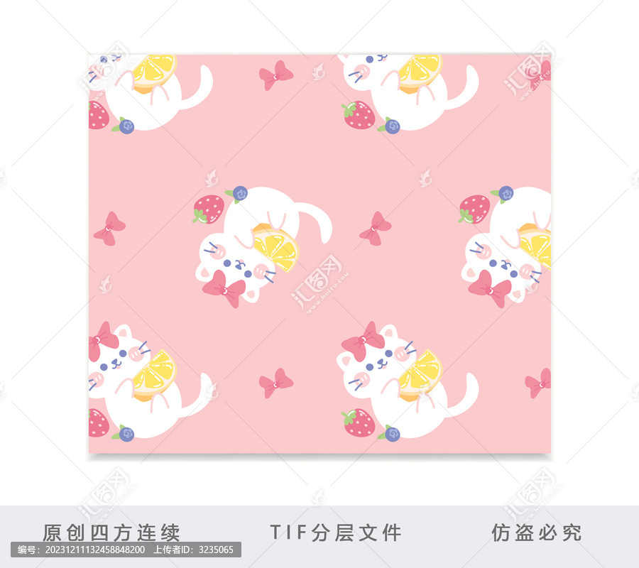 蝴蝶結(jié)貓咪四方連續(xù)