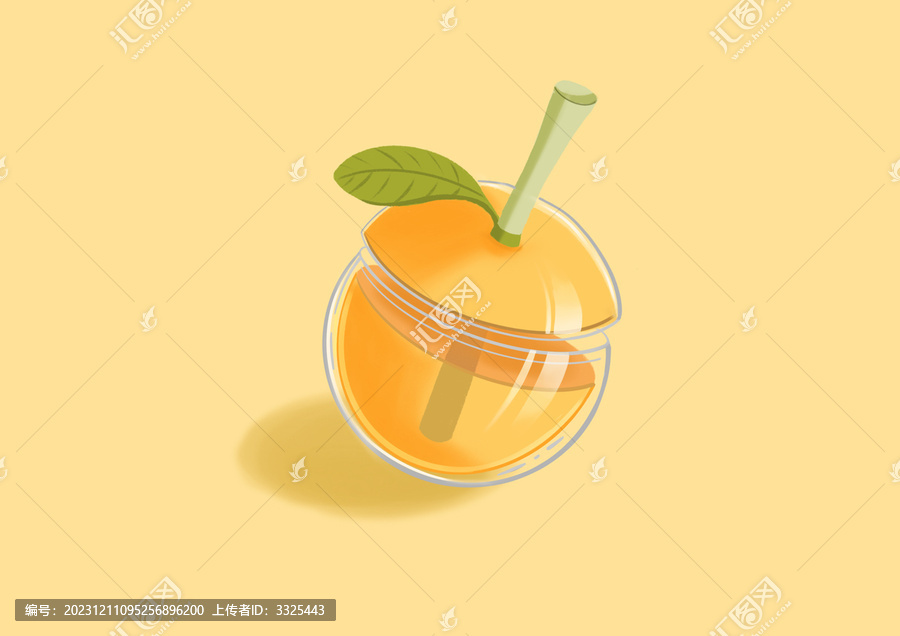 橙子杯子小元素插畫