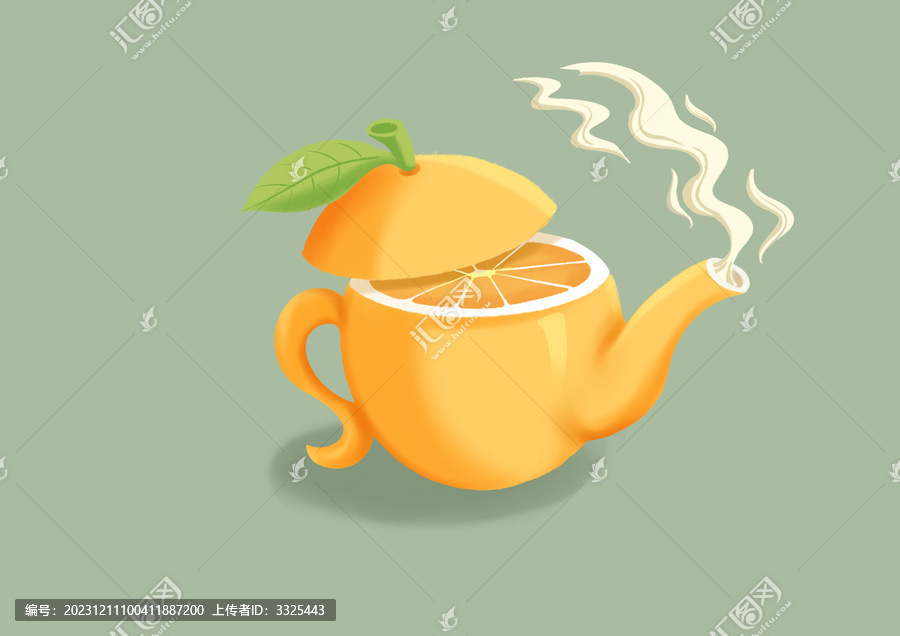 橙子茶壺小元素插畫