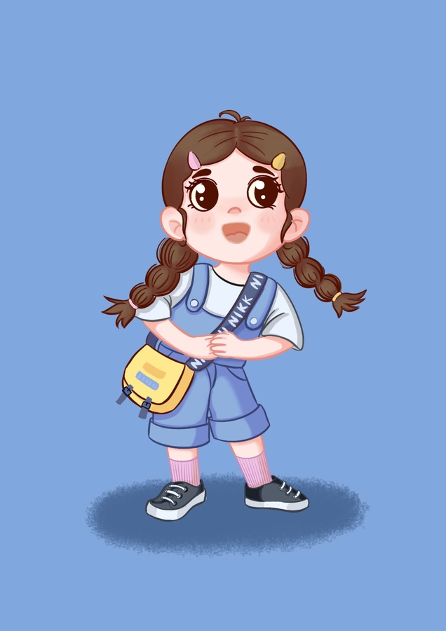 掛包小女孩插畫