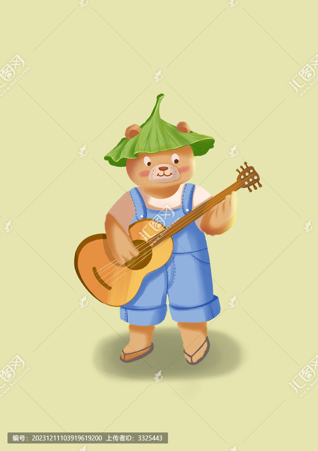 小熊彈吉他插畫