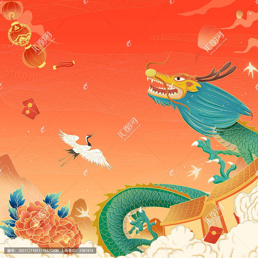 中國(guó)風(fēng)龍年春節(jié)手繪插畫(huà)