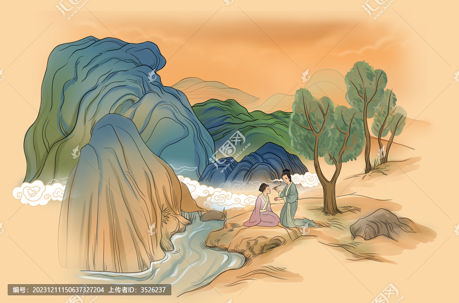 古風(fēng)中醫(yī)艾灸插畫