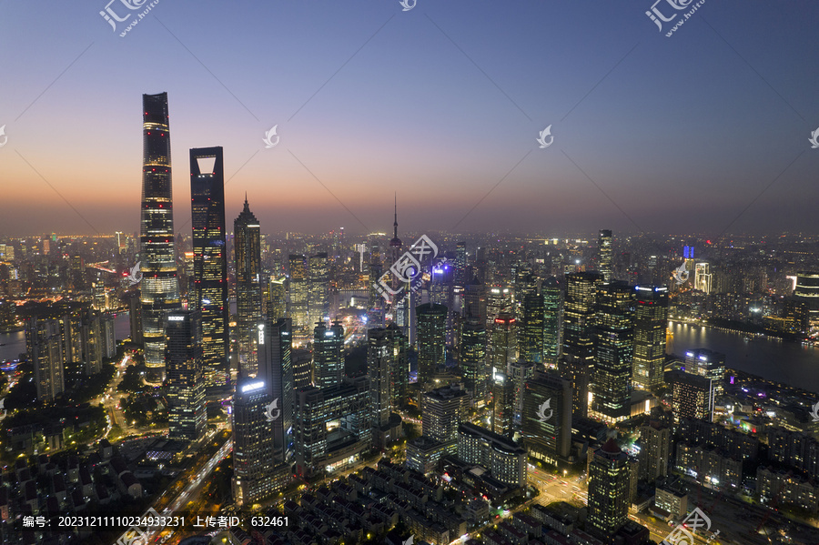 上海浦东陆家嘴航拍风光夜景