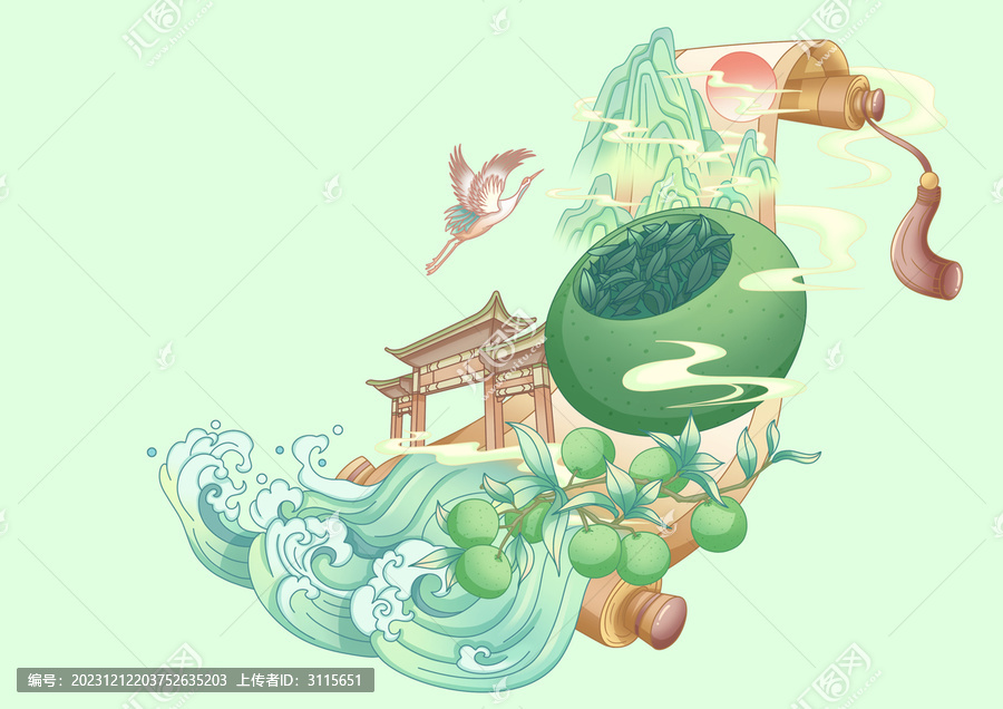 小青柑普洱茶包裝插畫