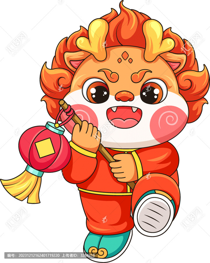 龍年新春提燈籠卡通龍插畫