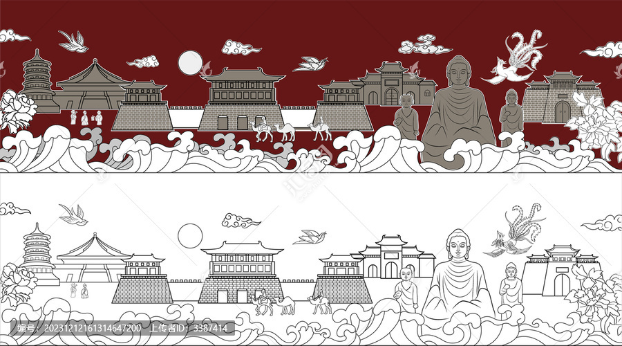 國(guó)風(fēng)洛陽(yáng)地標(biāo)建筑矢量插畫(huà)