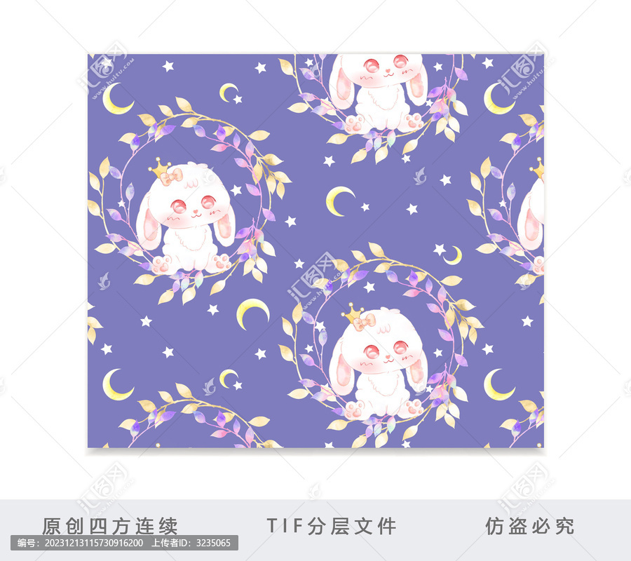 藤蔓月兔四方連續(xù)