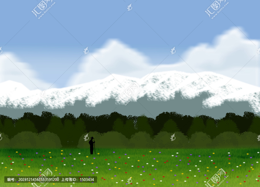 雪山下的广袤草原背景素材