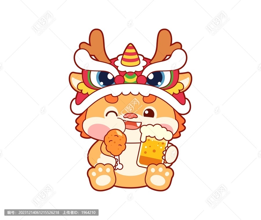 可愛(ài)卡通中國(guó)龍炸雞啤酒