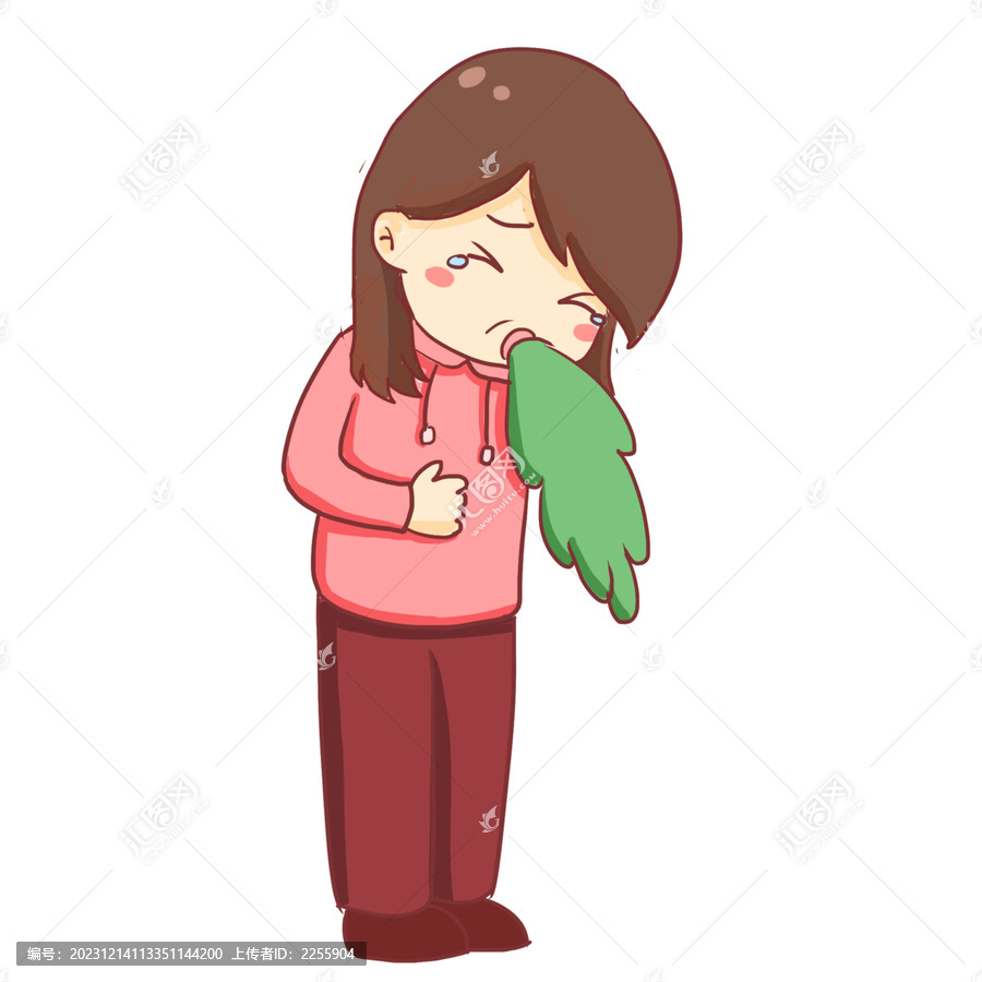 手繪卡通吃多惡心嘔吐免摳元素