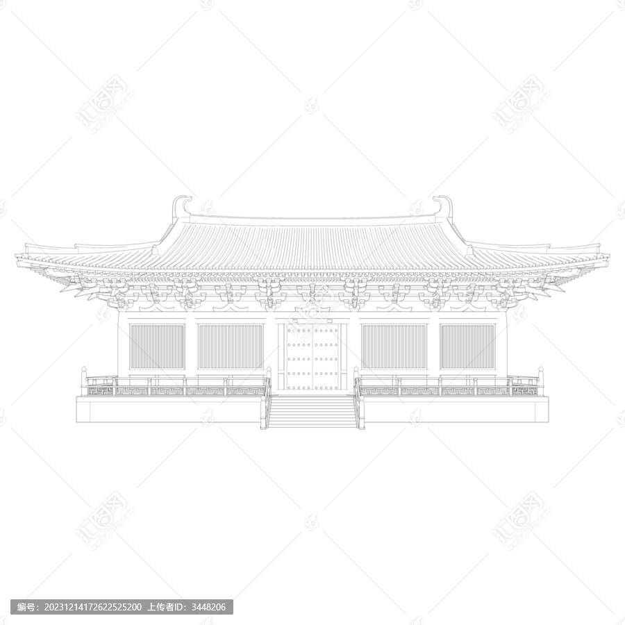 唐風(fēng)歇山大殿立面線稿