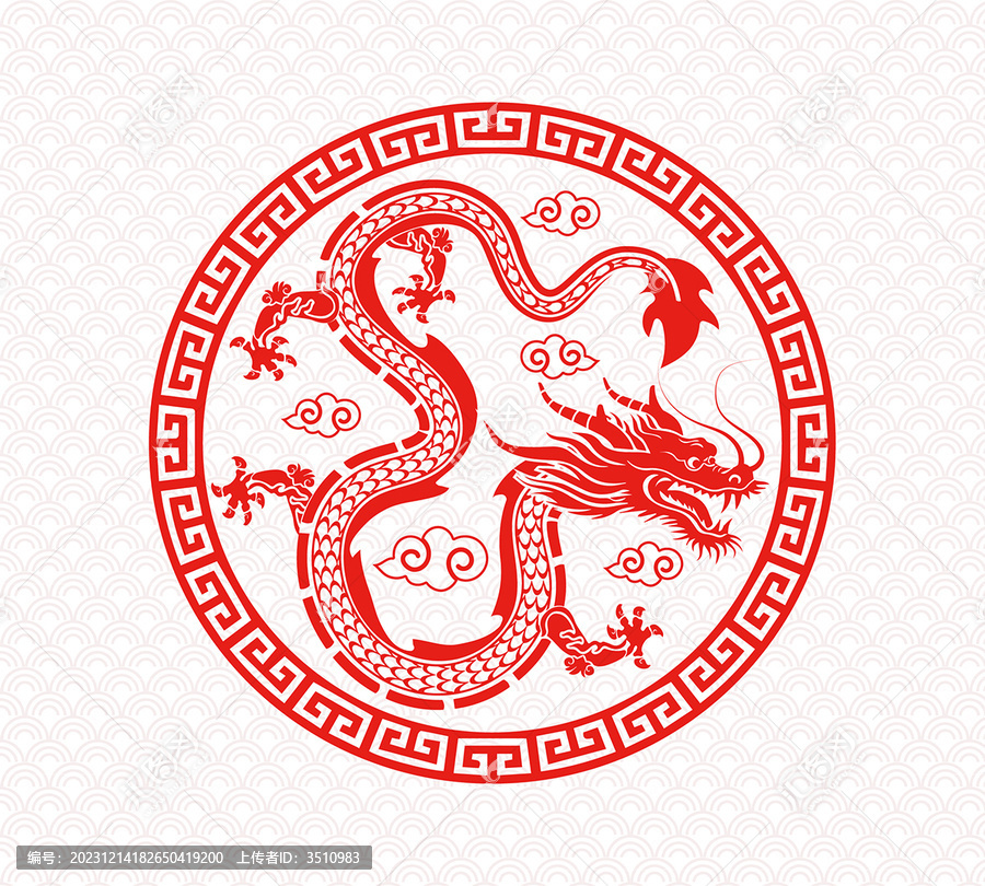 龍年春節(jié)圓形剪紙窗花靜電貼素材