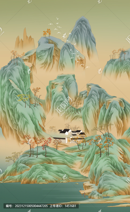 青綠山水秋景圖立軸
