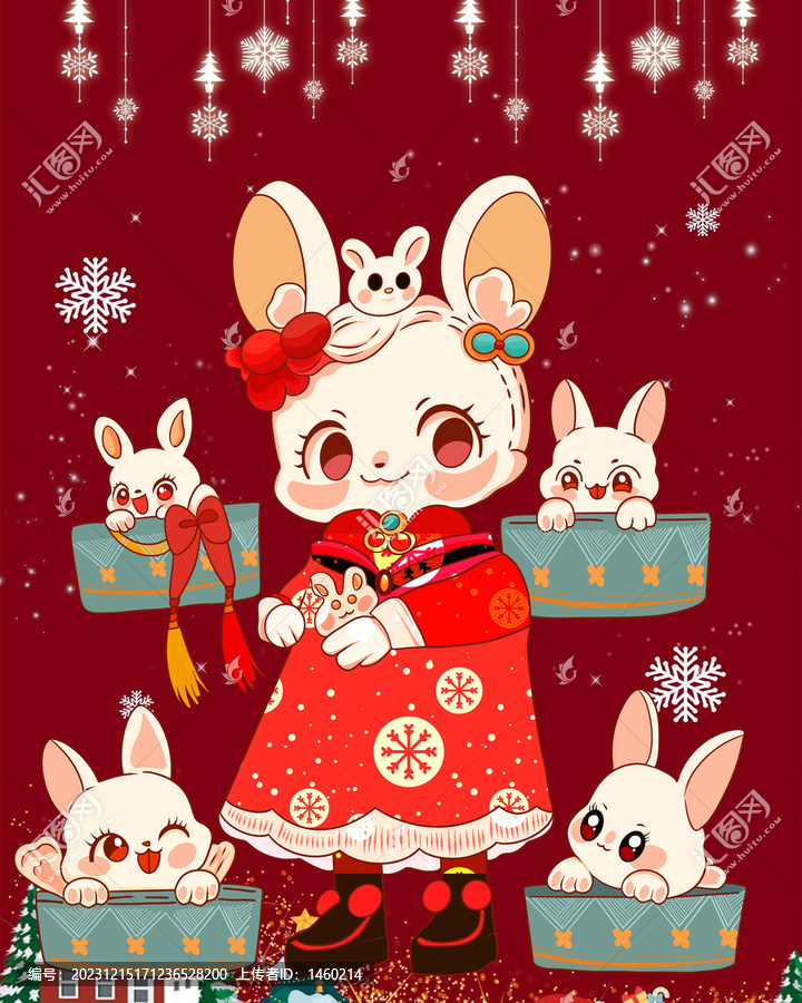 卡通圣誕兔子插畫