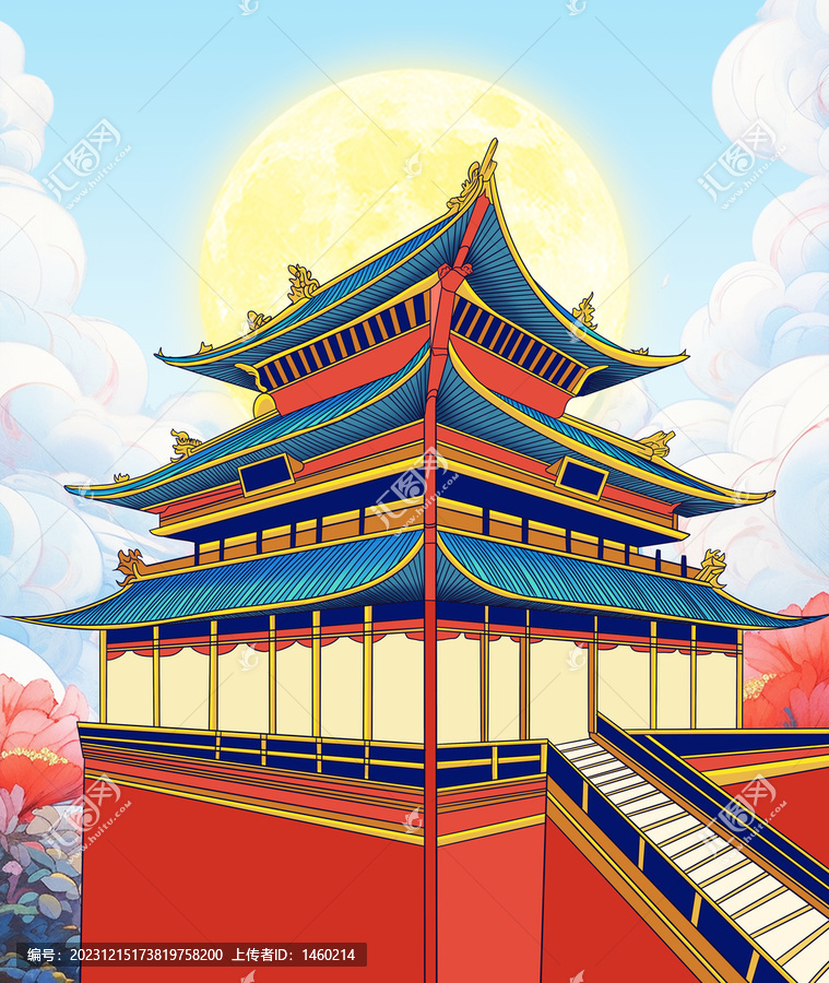 國(guó)潮手繪中國(guó)古代建筑