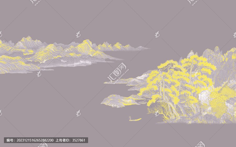 中式線描山水背景
