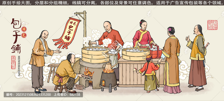 傳統(tǒng)包子鋪插畫