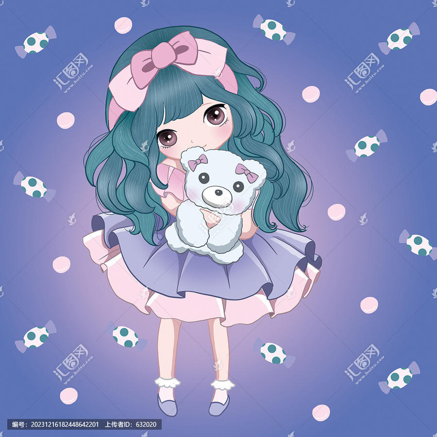 抱小熊的紫衣少女