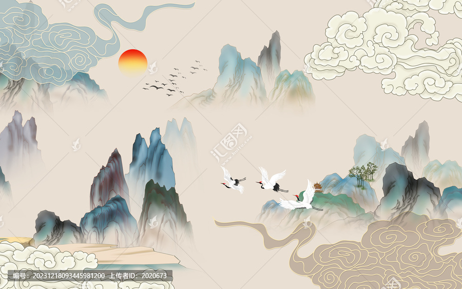 復(fù)古山水背景墻