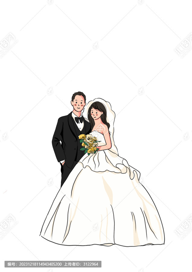 婚禮結(jié)婚夫婦手繪免扣素材