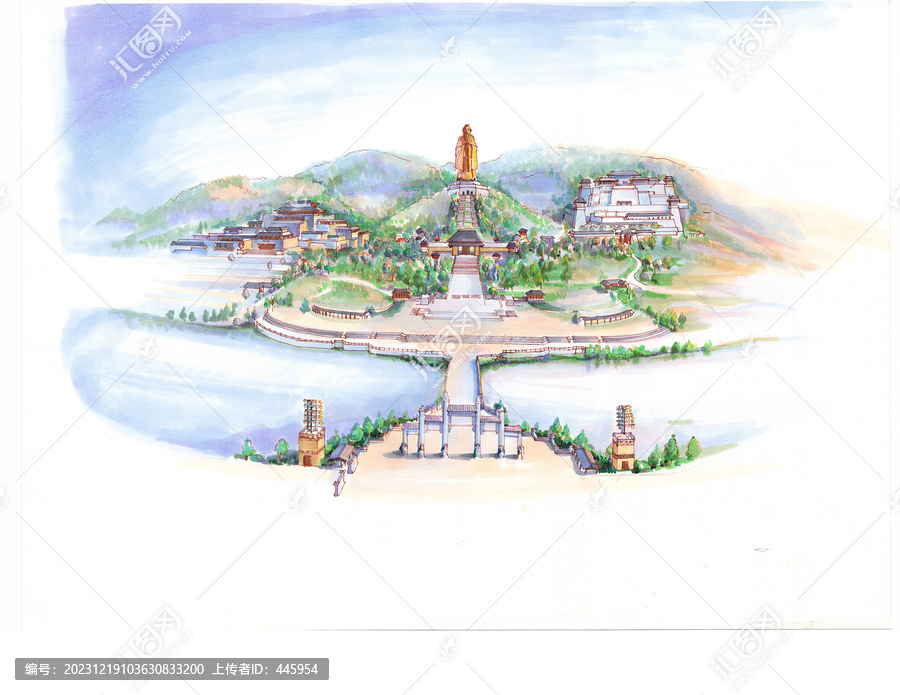 手繪濟(jì)寧尼山圣境全景