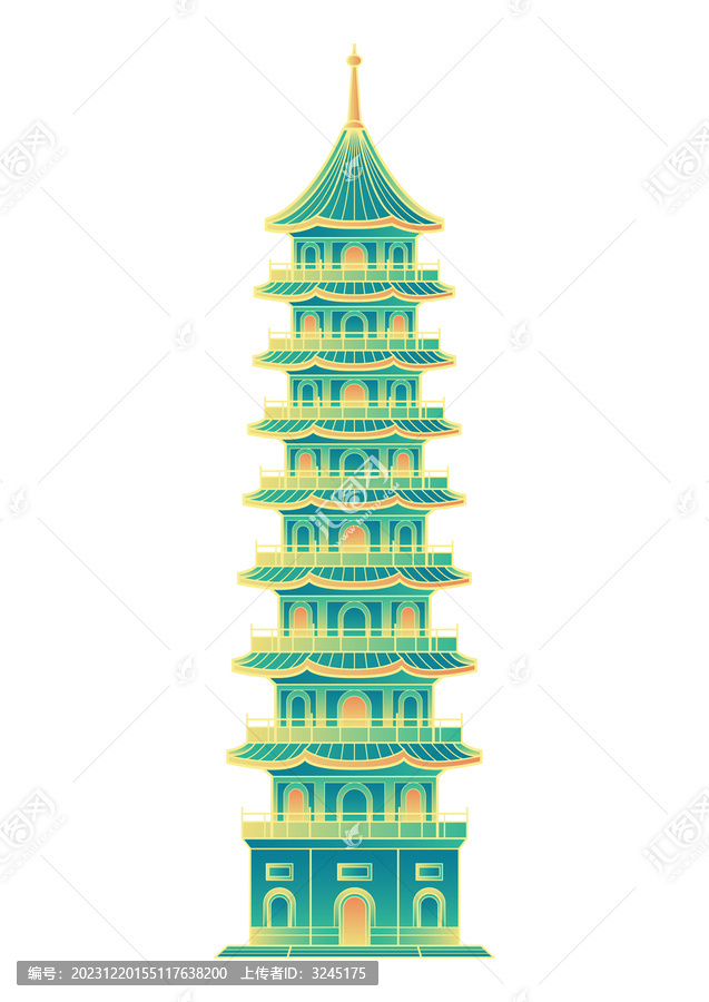 南京灵谷塔古建筑插画元素