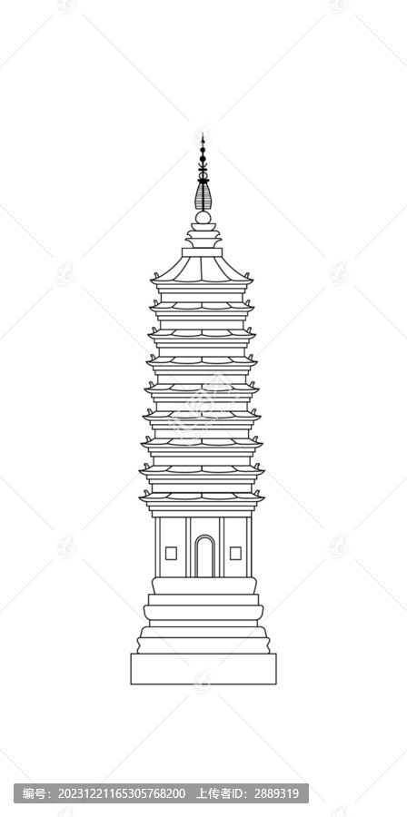 手繪建筑正定澄靈塔線稿
